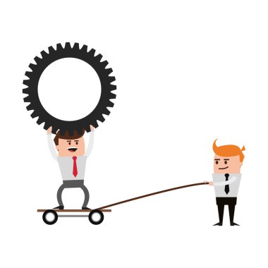 Çekerek ve dişli at arabası tutan işadamları illüstrasyon grafik tasarım vektör