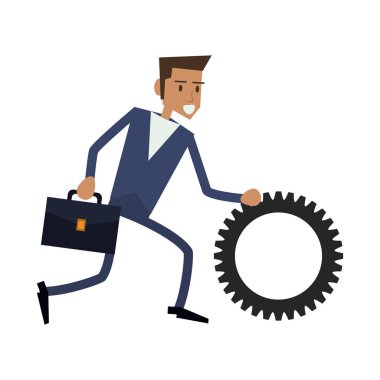 İşadamı ile dişli vektör çizim grafik tasarım iterek evrak çantası