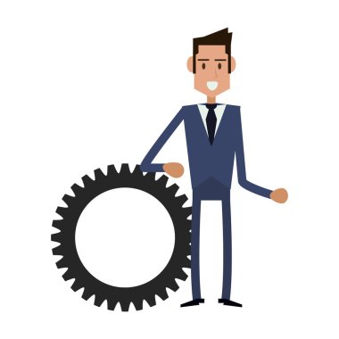 İşadamı ve dişli karikatür vektör çizim grafik tasarım