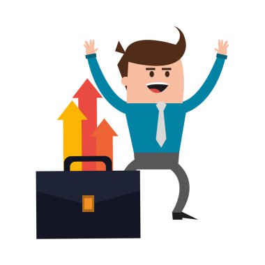 İşadamı ve evrak çantası ile vektör çizim grafik tasarım yukarı okları