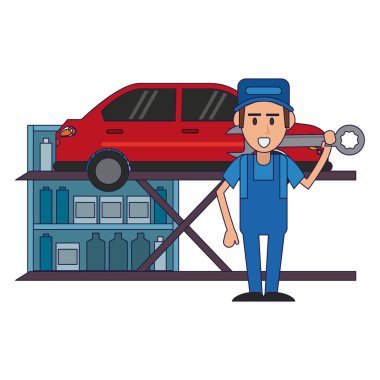 Araba tamircisi anahtarı ve araç vektör çizim grafik tasarım ile