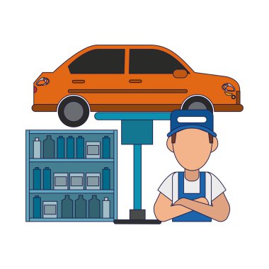Araba tamircisi ile araç hidrolik kol vektör çizim grafik tasarım üzerinde