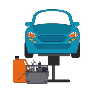 Konteyner ve araç vektör çizim grafik tasarım ile hidrolik kol üzerinde araç
