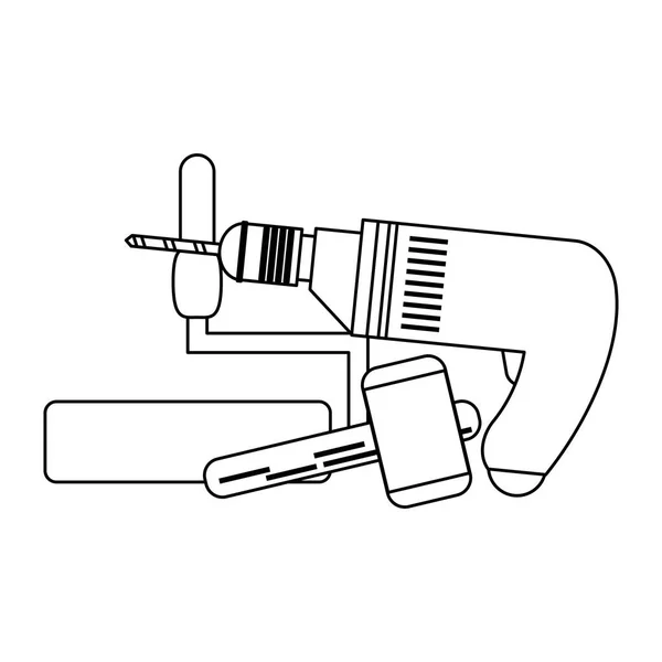 Bygg verktyg och element svart och vitt — Stock vektor