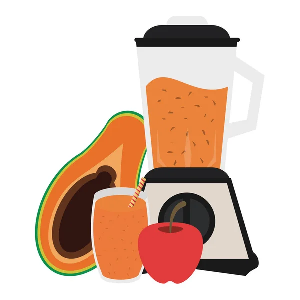 Jus Fruits Smoothie Papaye Pomme Avec Mélangeur Tasse Vecteur Illustration — Image vectorielle