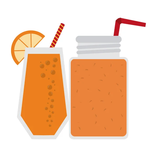 ストローでフルーツ ジュースやスムージー オレンジ ガラス カップ ベクトル イラスト グラフィック デザイン — ストックベクタ