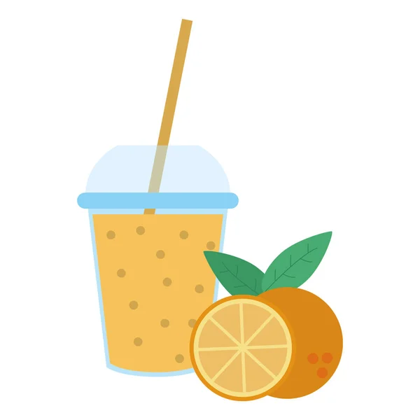 Jugo Fruta Jugo Orage Smoothie Con Taza Para Vector Ilustración — Archivo Imágenes Vectoriales