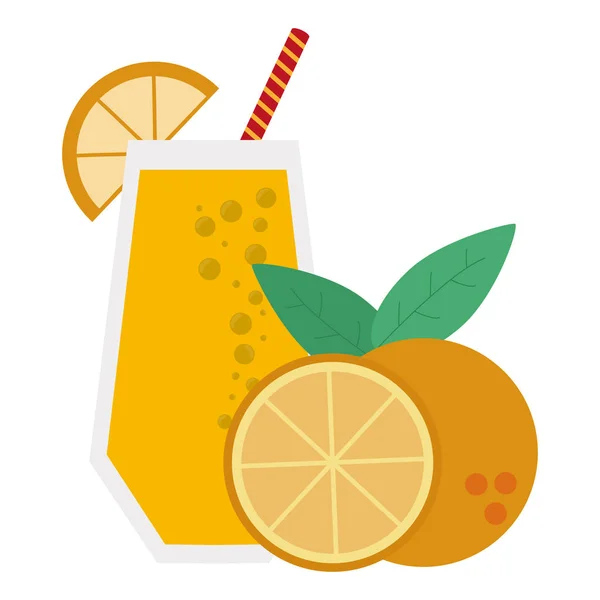 Ovocné Šťávy Smoothie Oranžové Sklo Cup Slámou Vektorové Ilustrace Grafický — Stockový vektor
