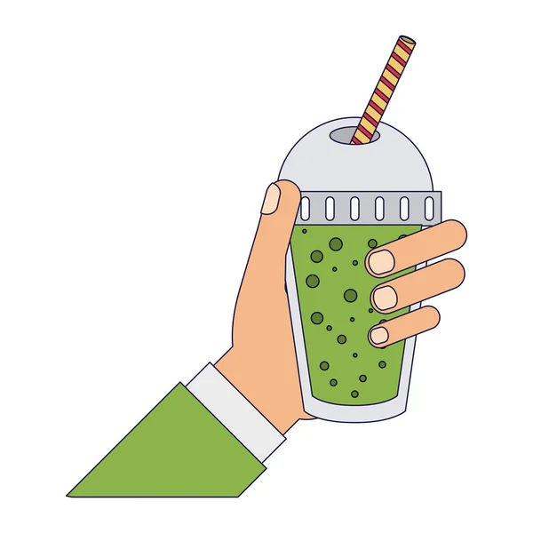 Fruchtsaft Und Smoothie Hand Haltebecher Mit Strohvektor Illustration Grafikdesign — Stockvektor