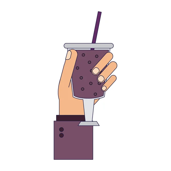 Suco Frutas Smoothie Mão Segurando Copo Com Palha Vetor Ilustração — Vetor de Stock