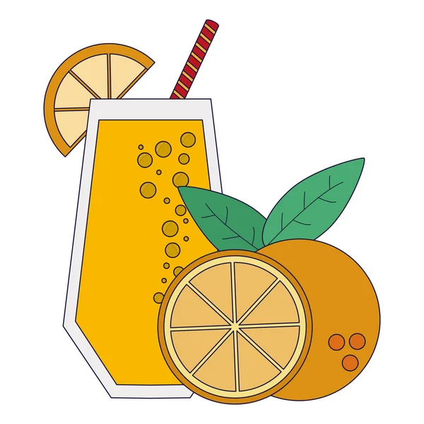 Ovocné Šťávy Smoothie Oranžové Sklo Cup Slámou Vektorové Ilustrace Grafický — Stockový vektor