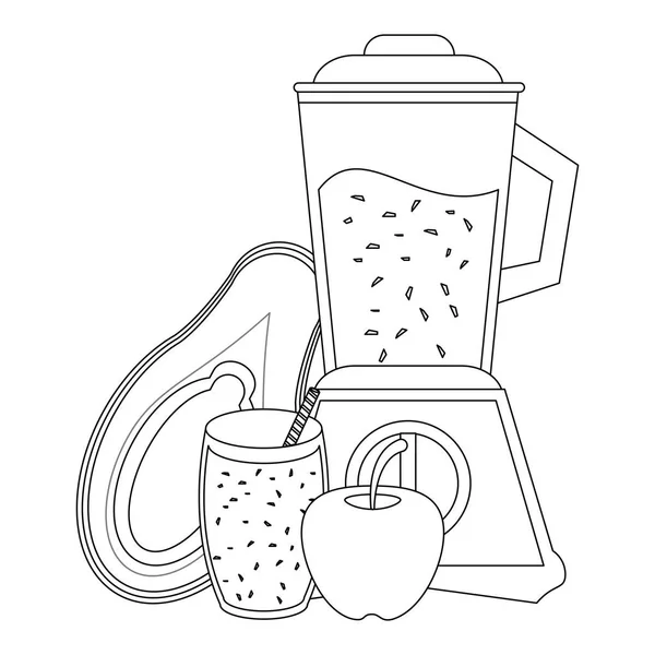 Zumo Fruta Batido Papaya Manzana Con Licuadora Taza Vector Ilustración — Vector de stock