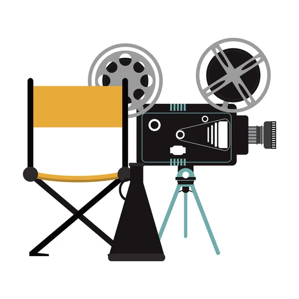 Κινηματογραφική Κάμερα Καρέκλα Σκηνοθέτη Και Γυαλιά Διανυσματικά Εικονογράφηση Γραφιστικής — Διανυσματικό Αρχείο