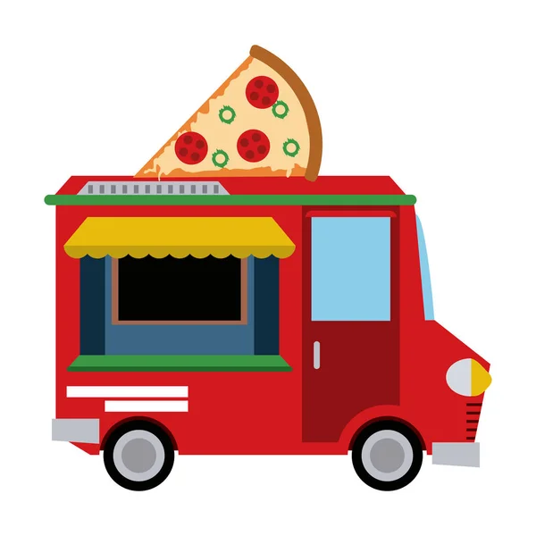 Food Truck Pizza Restaurang Vektor Illustration Grafisk Design — Stock vektor