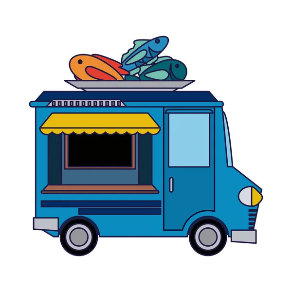 Їжа Вантажівка Ресторан Морепродуктів Векторні Ілюстрації Графічний Дизайн — стоковий вектор