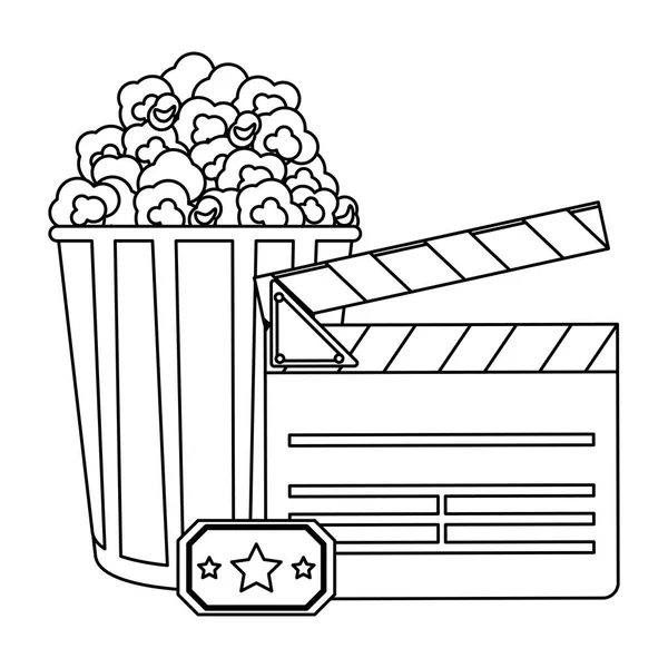Panneau Clin Cinéma Avec Seau Maïs Pop Illustration Vectorielle Billets — Image vectorielle
