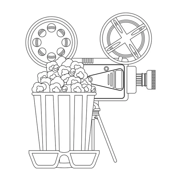 Film Kamera Med Glasögon Och Popcorn Vektor Illustration Grafisk Design — Stock vektor