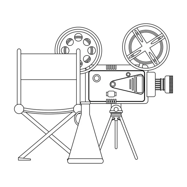 Film Kamera Med Regissör Stol Och Glasögon Vektor Illustration Grafisk — Stock vektor