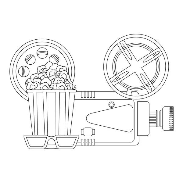 Film Kamera Med Pop Corn Och Glasögon Vektor Illustration Grafisk — Stock vektor