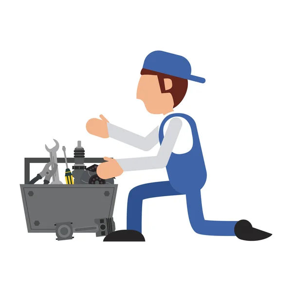Car mechanic with toolbox vector illustration graphic design