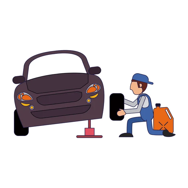 Car Mechanic Container Fixing Vehicle Vector Illustration Graphic Design — Stock Vector