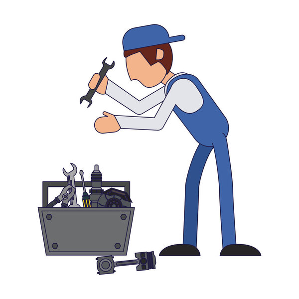 Car mechanic with toolbox vector illustration graphic design