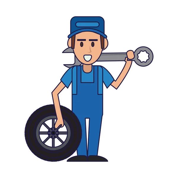 Car Mechanic Wrench Tire Wheel Vector Illustration Graphic Design — Stock Vector
