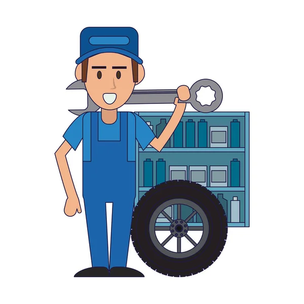 Car Mechanic Wrench Wheel Vector Illustration Graphic Design — Stock Vector