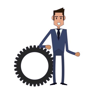 İşadamı ve dişli karikatür vektör çizim grafik tasarım