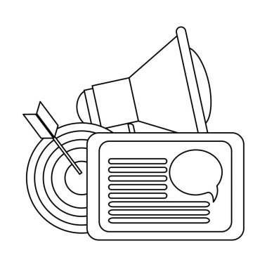 Halkla ilişkiler Tablet ve Megafon vektör çizim grafik tasarım ile hedef