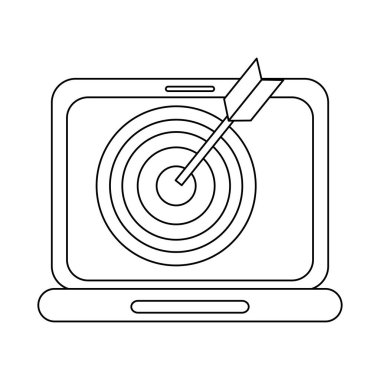Dizüstü bilgisayar ile hedef ve dart tahtası vektör çizim grafik tasarım