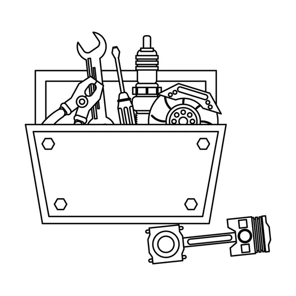 Símbolo mecánico de caja de herramientas en blanco y negro — Archivo Imágenes Vectoriales