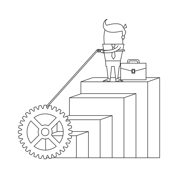 Empresário Barras Com Pasta Puxando Engrenagem Com Corda Vetor Ilustração — Vetor de Stock