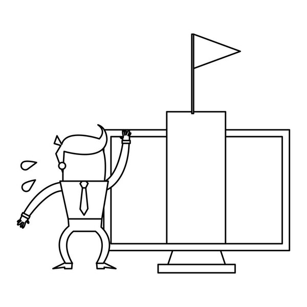 Businessman trying to catch flag on computer screen vector illustration graphic design