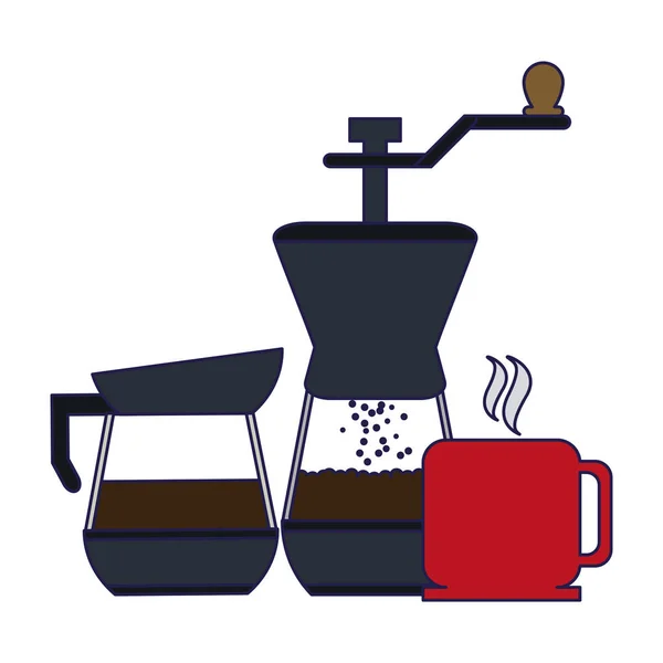 咖啡研磨机和水壶与杯矢量插图图形设计 — 图库矢量图片