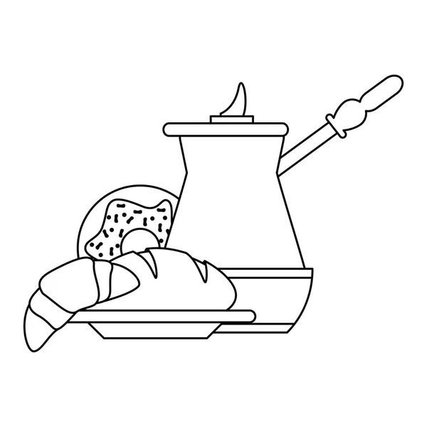 Пончик Кофе Чайник Векторная Иллюстрация Хлеба Графический Дизайн — стоковый вектор