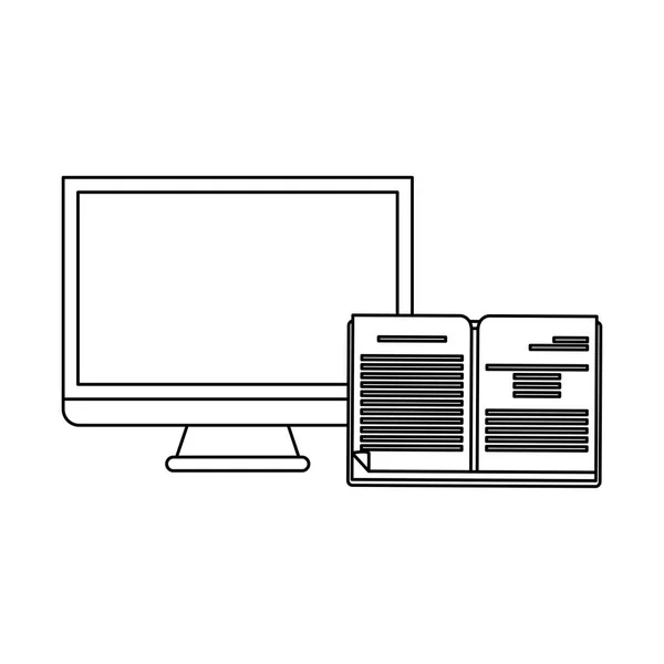 Online Bildung Mit Computer Und Buchvektorillustration Grafikdesign — Stockvektor
