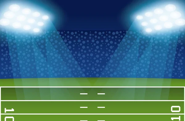 American Football Stadium Feld Mit Lichtern Und Fans Vektor Illustration — Stockvektor