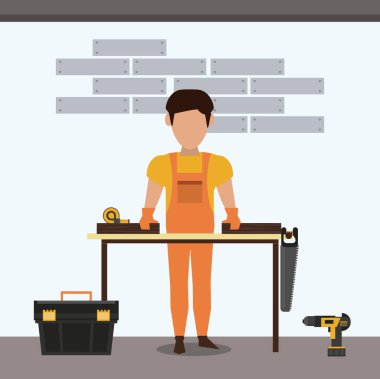 İnşaat işçisi ev avatar vektör çizim grafik tasarım içinde