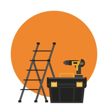 İnşaat araçları araç kutusu pota ve yuvarlak simge vektör çizim grafik tasarım matkap