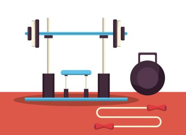 Fitness ve sağlıklı yaşam spor salonu ekipman vektör çizim grafik tasarım