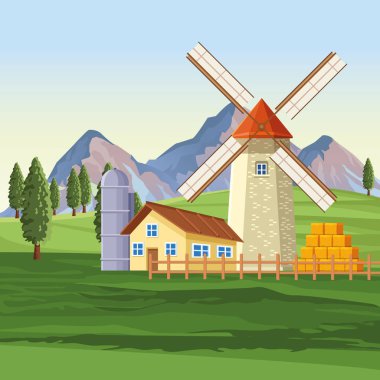 Çiftlik barn manzara ile