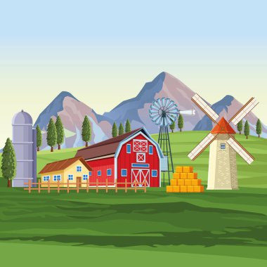 Çiftlik barn manzara ile