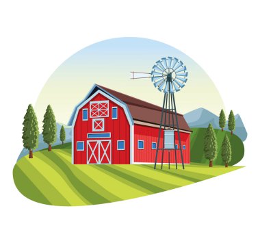 Çiftlik barn Peyzaj sahne karikatür vektör çizim grafik tasarım ile