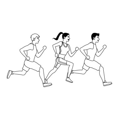 Siyah-beyaz çalıştıran fitness insanlar