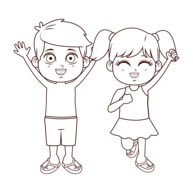 Siyah ve beyaz yaz çocuklar çizgi film