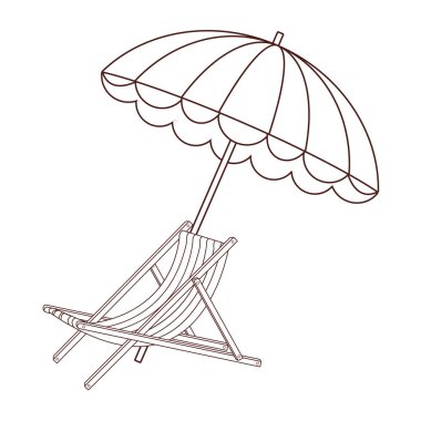 Yaz ve plaj siyah beyaz çizgi film