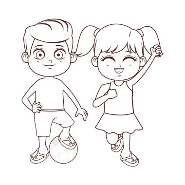 Siyah ve beyaz yaz çocuklar çizgi film