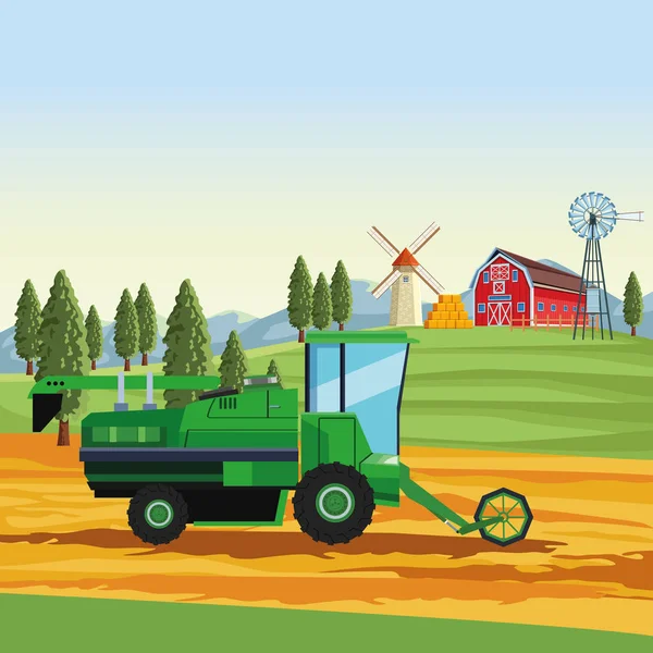 农场播种拖拉机 — 图库矢量图片
