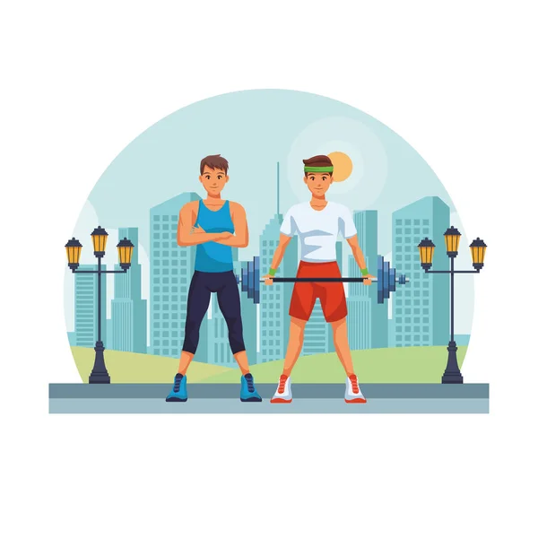 Hombres en forma haciendo ejercicio — Vector de stock